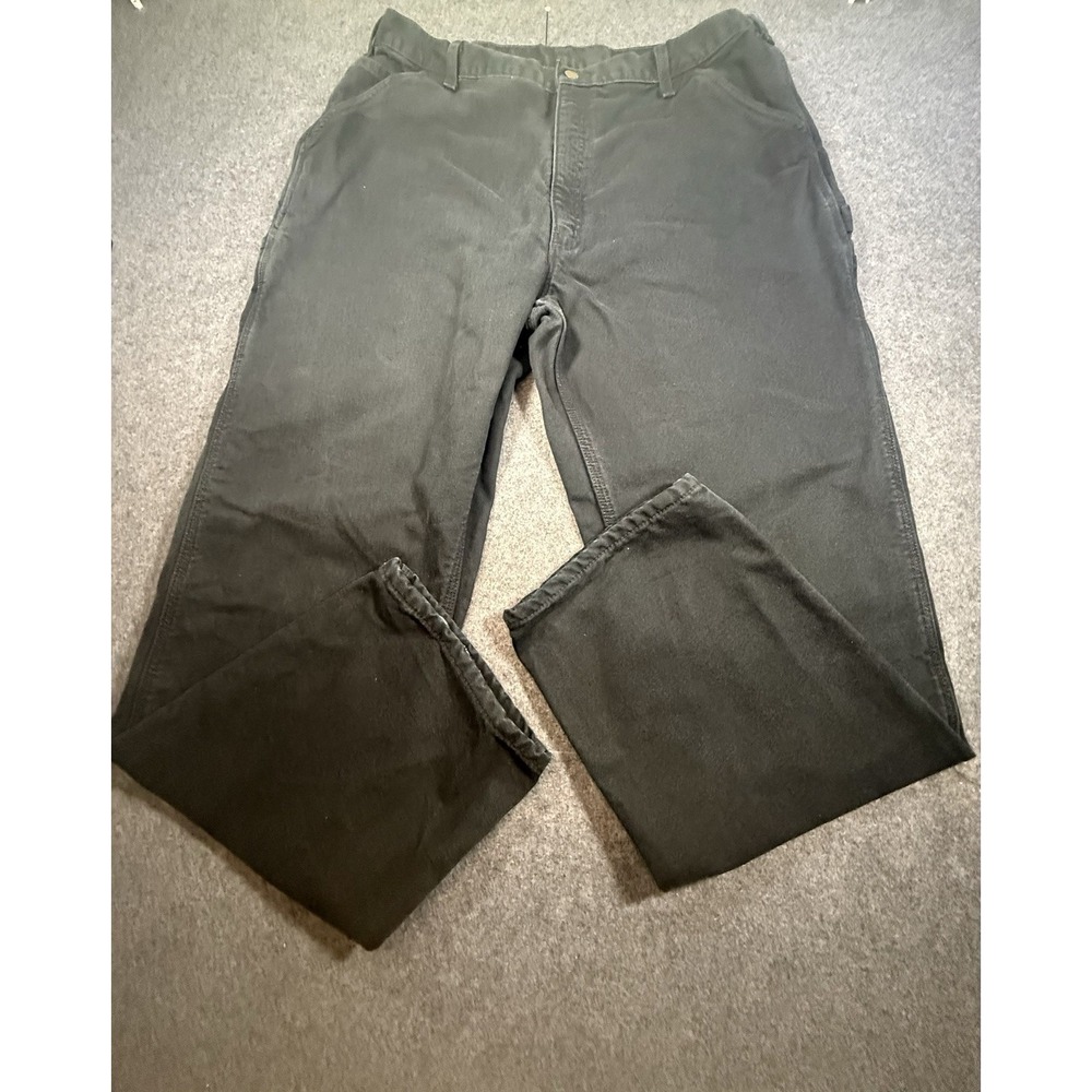 Carhartt Pants Mens 40x34 Black Flannel Lined Duck Canvas Carpenter Work B111